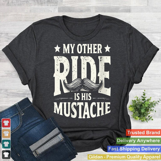 Womens My Other Ride Is His Mustache Funny Biker and Mustache Lover V-Neck