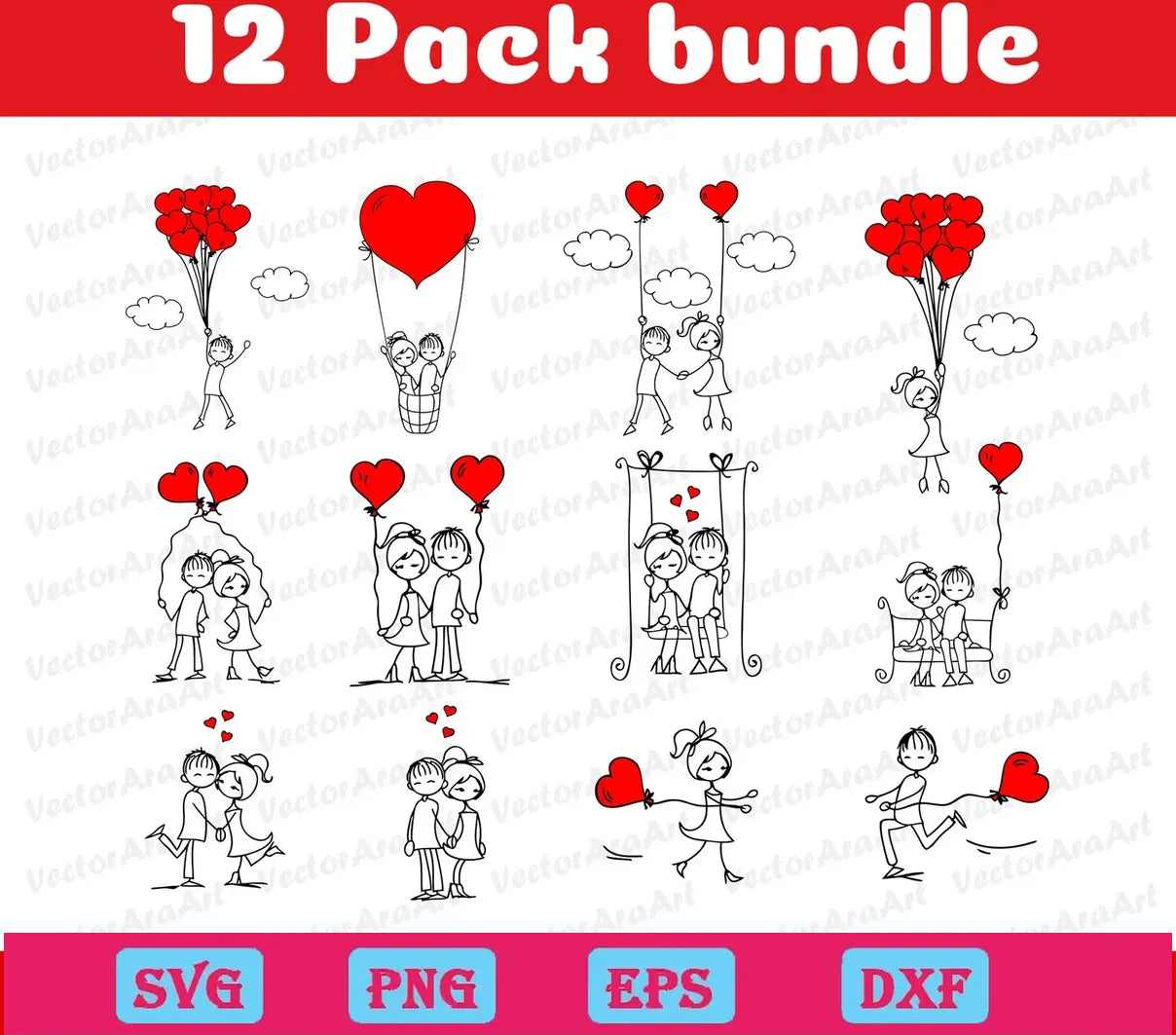 12 Valentine Stick Couple Bundle Svg