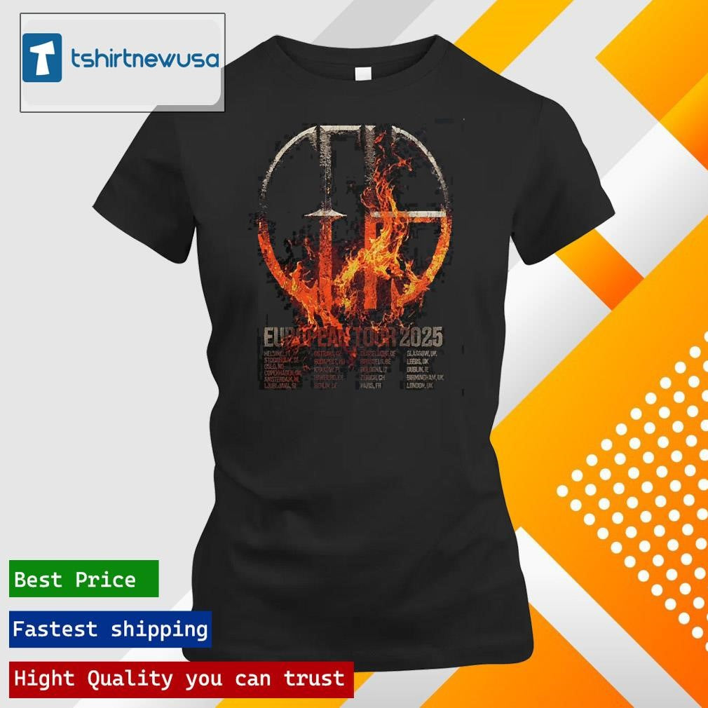 Top Pantera European Tour 2025 Flame Logo Merch Tee With Tour Location Two Sides Unisex Shirts