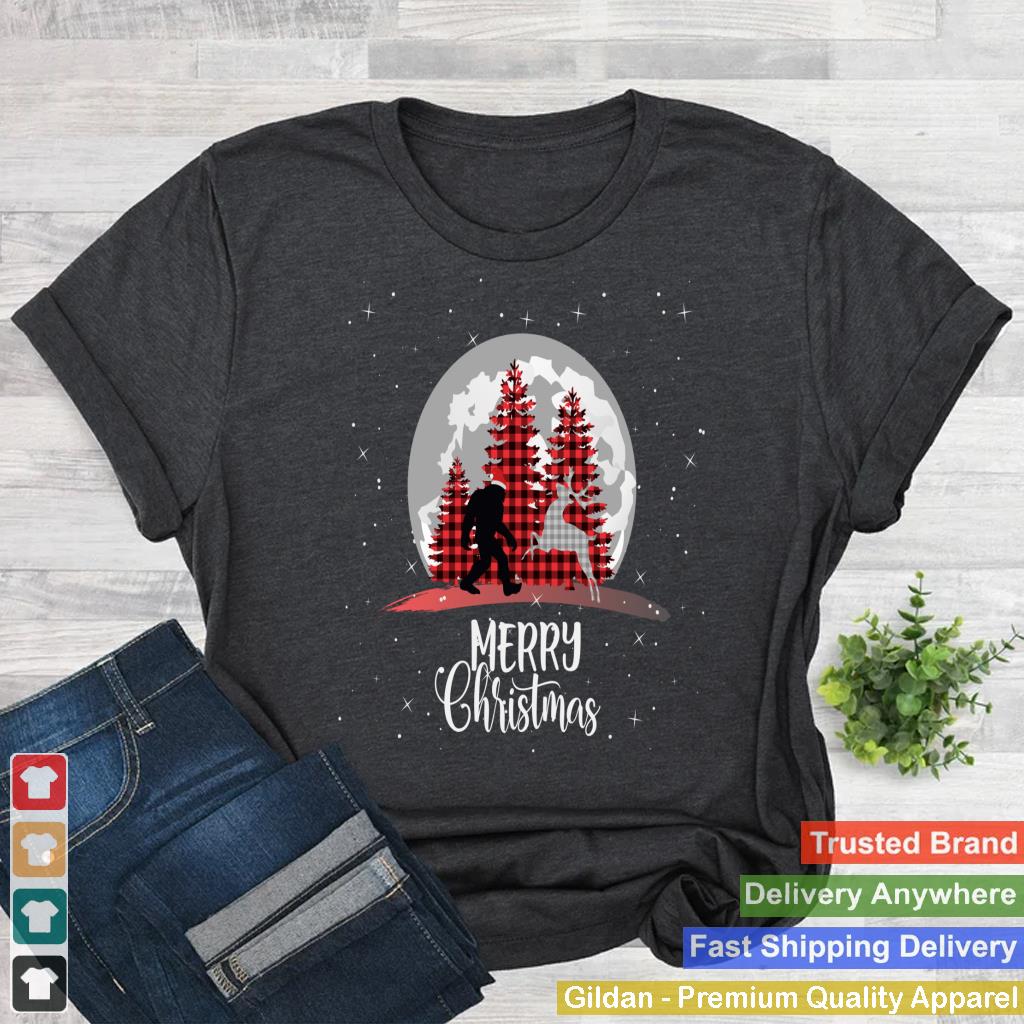 Bigfoot Buffalo Plaid Christmas Tree Moon and Reindeer