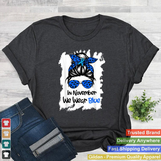 In November We Wear Blue Messy Bun Diabetes Awareness Women T Shirt