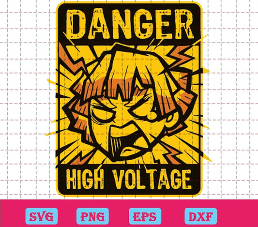 Demon Slayer Angry Zenitsu Danger High Voltage, Layered Svg Files Free