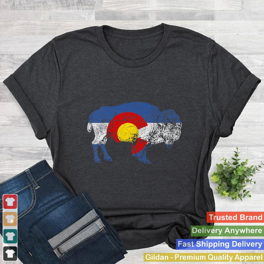 Vintage Retro Bison American Buffalo State Flag of Colorado