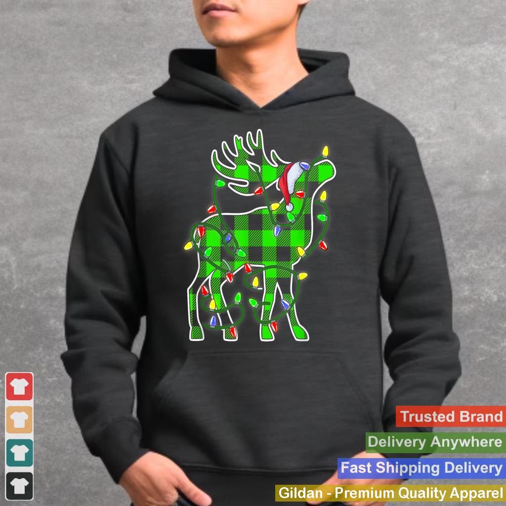 Green Plaid Buffalo Deer Christmas Pajamas Xmas Lights Tee