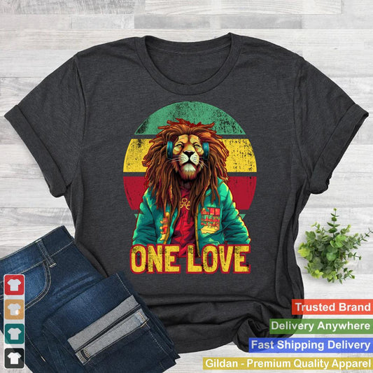 Rasta Lion Reggae Music T-Shirt  One Love Jamaican Tee