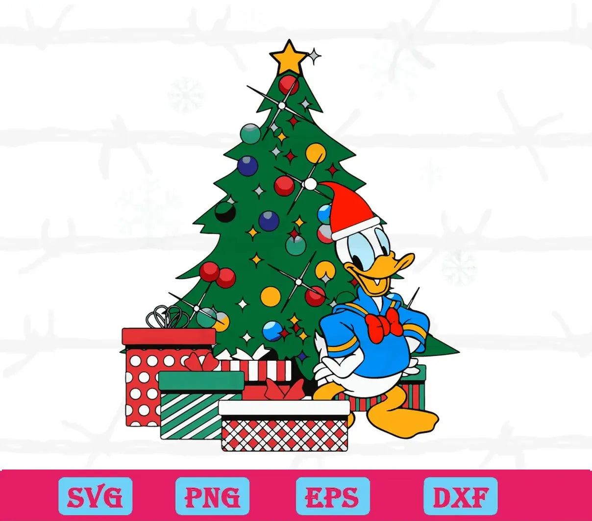 Donald Duck Around The Christmas Tree, Svg Png Dxf Eps Digital Download