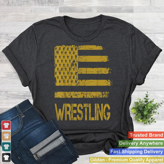 Wrestling Wrestler American USA Flag Patriotic Vintage Men