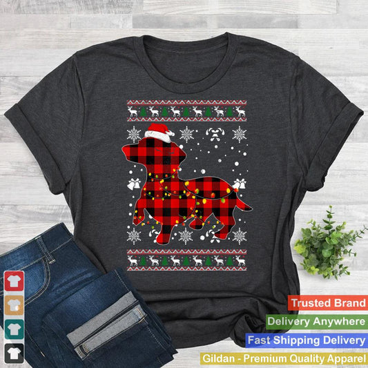 Christmas Shirt for Dachshund Lover Gift Santa Buffalo Plaid