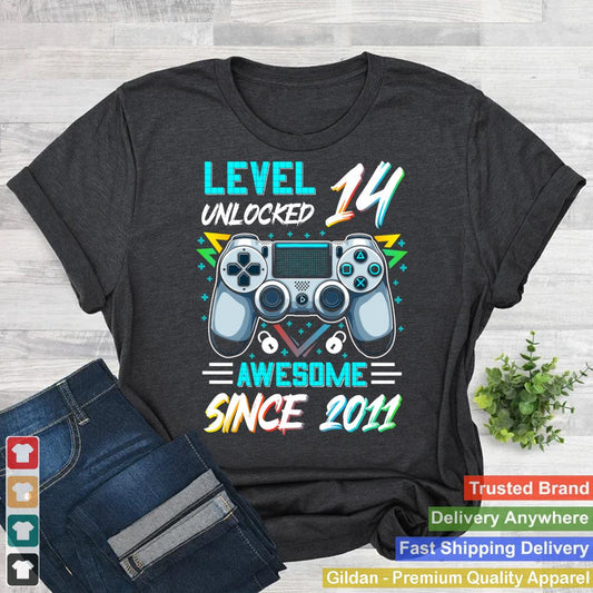 Level 14 Unlocked awesome since 2011 14th birthday boy gamer