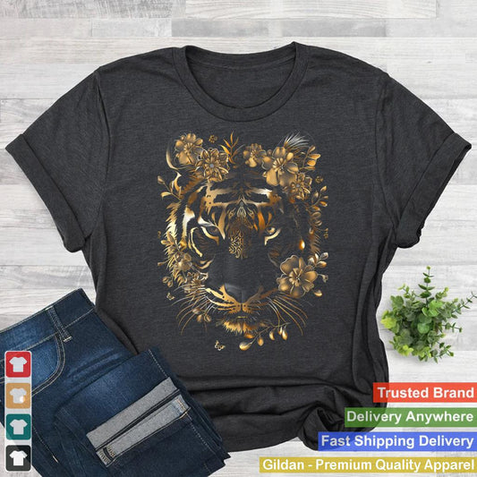 Black And Gold Striped Tiger Funny Graphic Tees