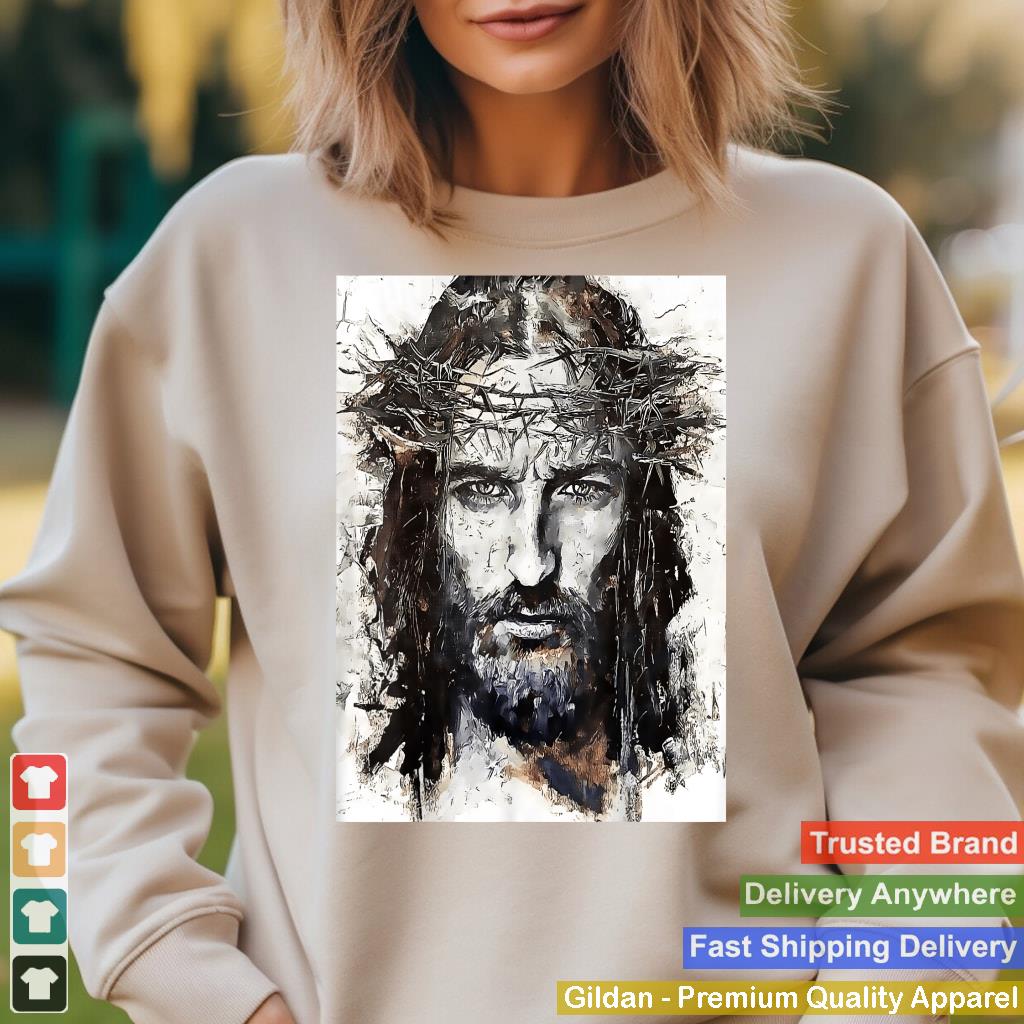 Vintage Art Face Of Jesus On A Cross With Crown Of Thorns