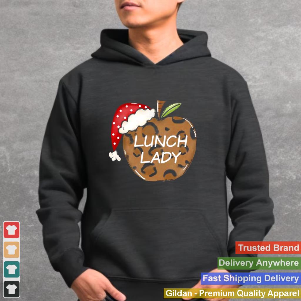 Apple Leopard Santa Hat Lunch Lady Christmas shirt