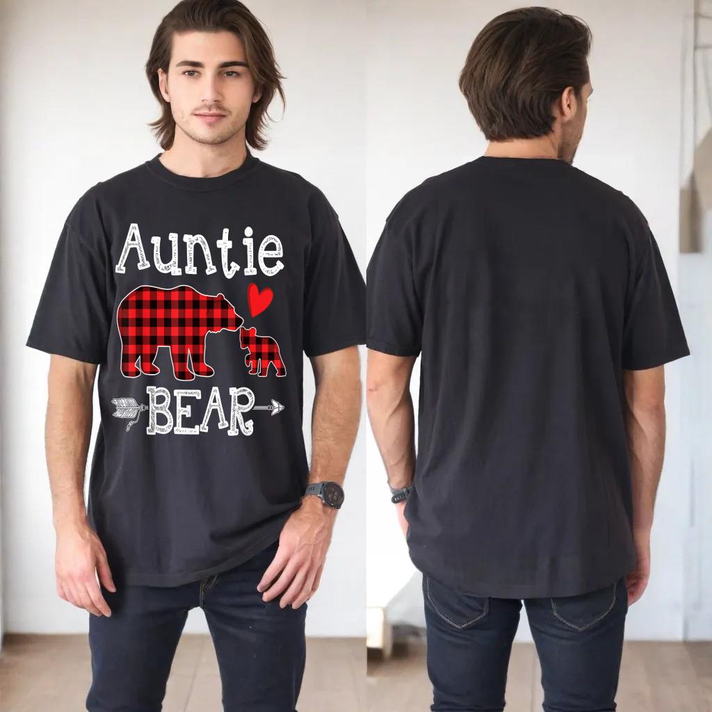 Auntie Bear Funny Family Christmas Pajama Red Plaid Buffalo