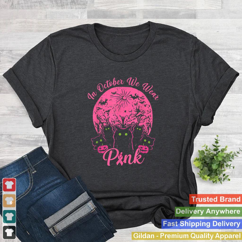 In October We Wear Pink Cute Cat Breast Cancer Awareness T Shirt