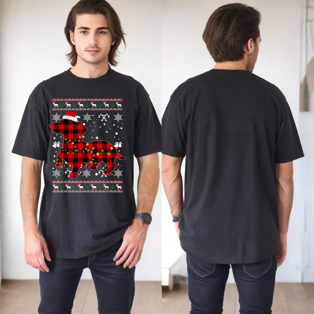 Christmas Shirt for Dachshund Lover Gift Santa Buffalo Plaid