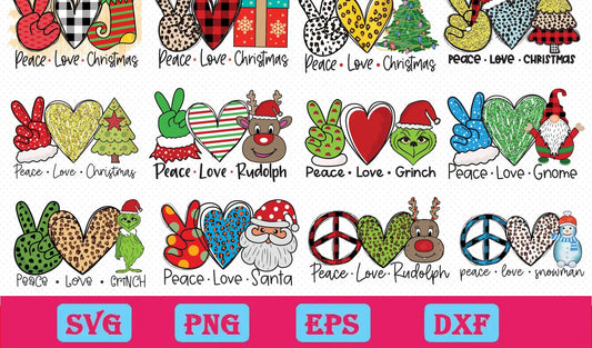 20 Peace Love Christmas PNG Bundle