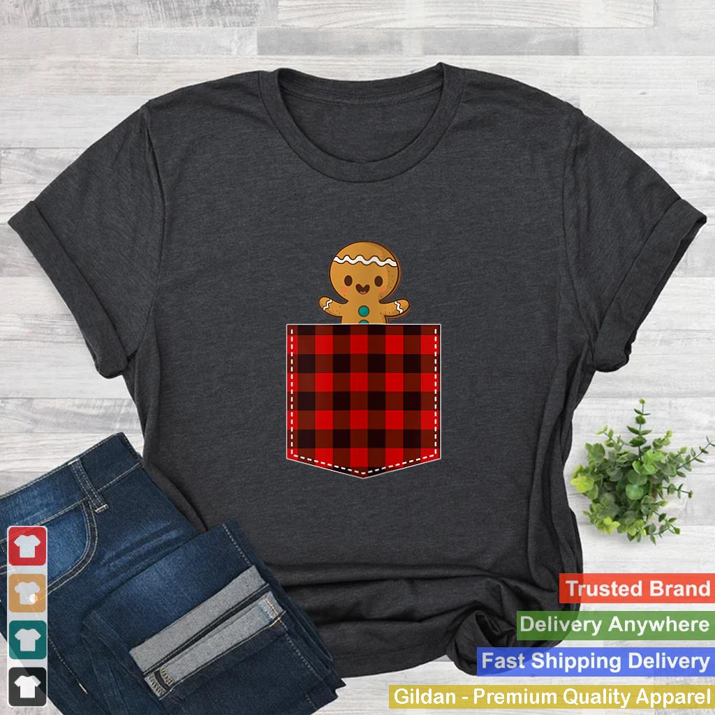 Womens Red Plaid Gingerbread Cookie in Pocket Buffalo Christmas V-Neck