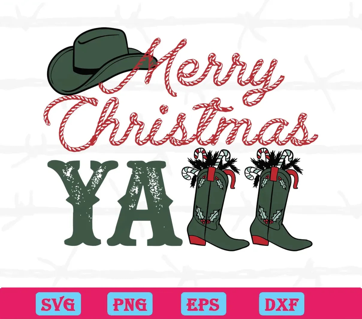 Merry Christmas Yall Cowboy Boots, Vector Illustrations