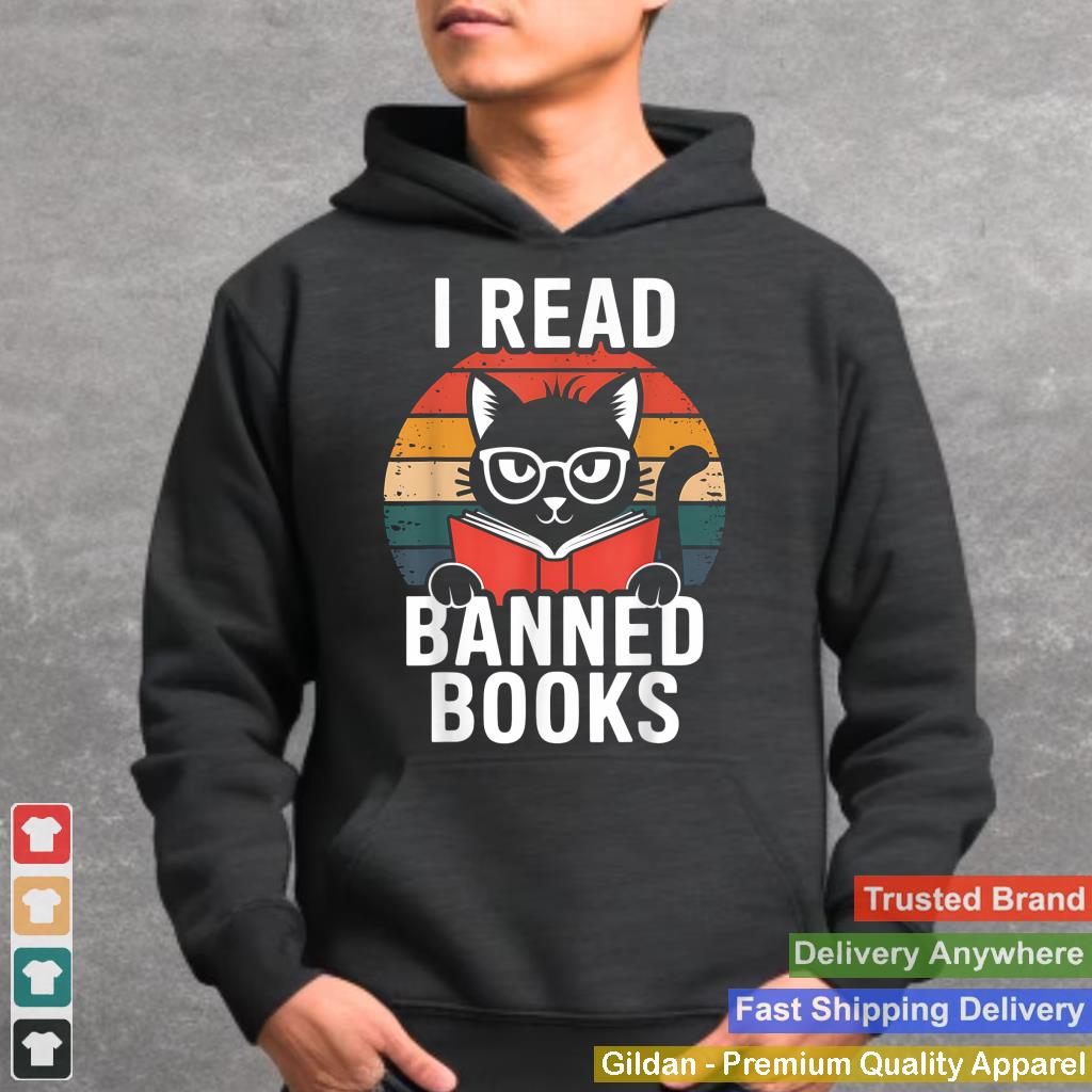 I Read Banned Books Funny Book Lover Cat Reader Library