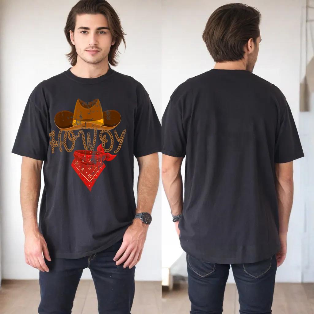 Western Cowboy Tees Howdy T-Shirt - Classic Fit, Short Sleeve, Black Polyester & Cotton