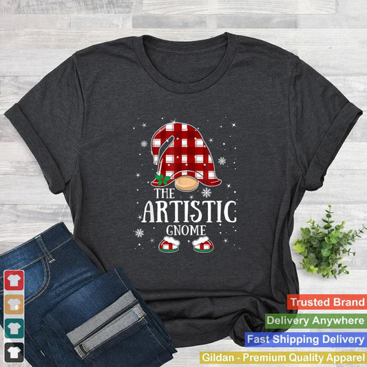 Artistic Gnome Buffalo Plaid Matching Family Christmas T Shirt 1