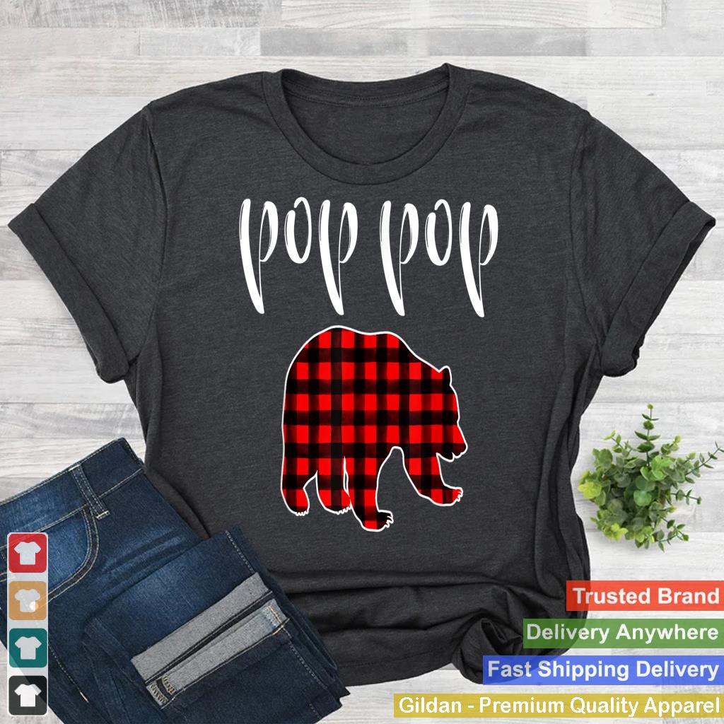 Mens Red Plaid Pop Pop Bear Matching Family Christmas Eve Buffalo