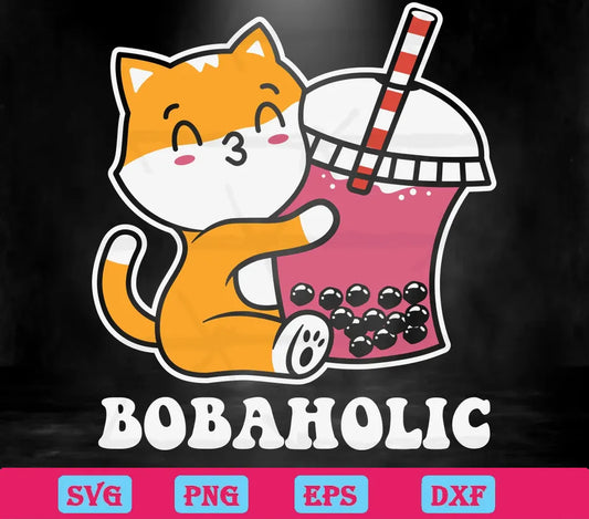 Cute Cat Bobaholic Anime Svg For Diy Crafters