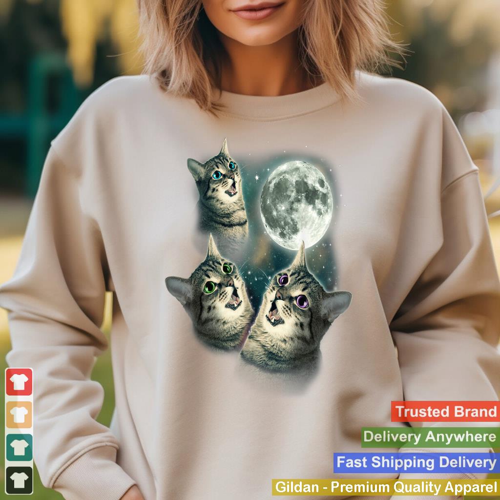 Funny Cat Shirt  Three Cat Moon 3 Wolfs Cute Kitten Graphic