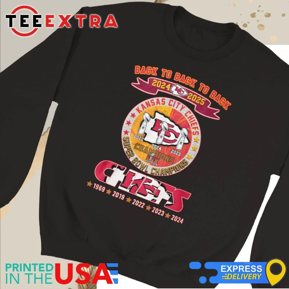 Official Back To Back To Back 2024-2025 5X Kansas City Chiefs NFL Champions LIX Logo Shirt