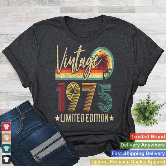 Womens Limited Edition 1975 50th Birthday Gift 50 Years Old Vintage V-Neck