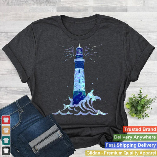 Coastal Ocean Lovers Paint Swirl Sea Navigation Lighthouse