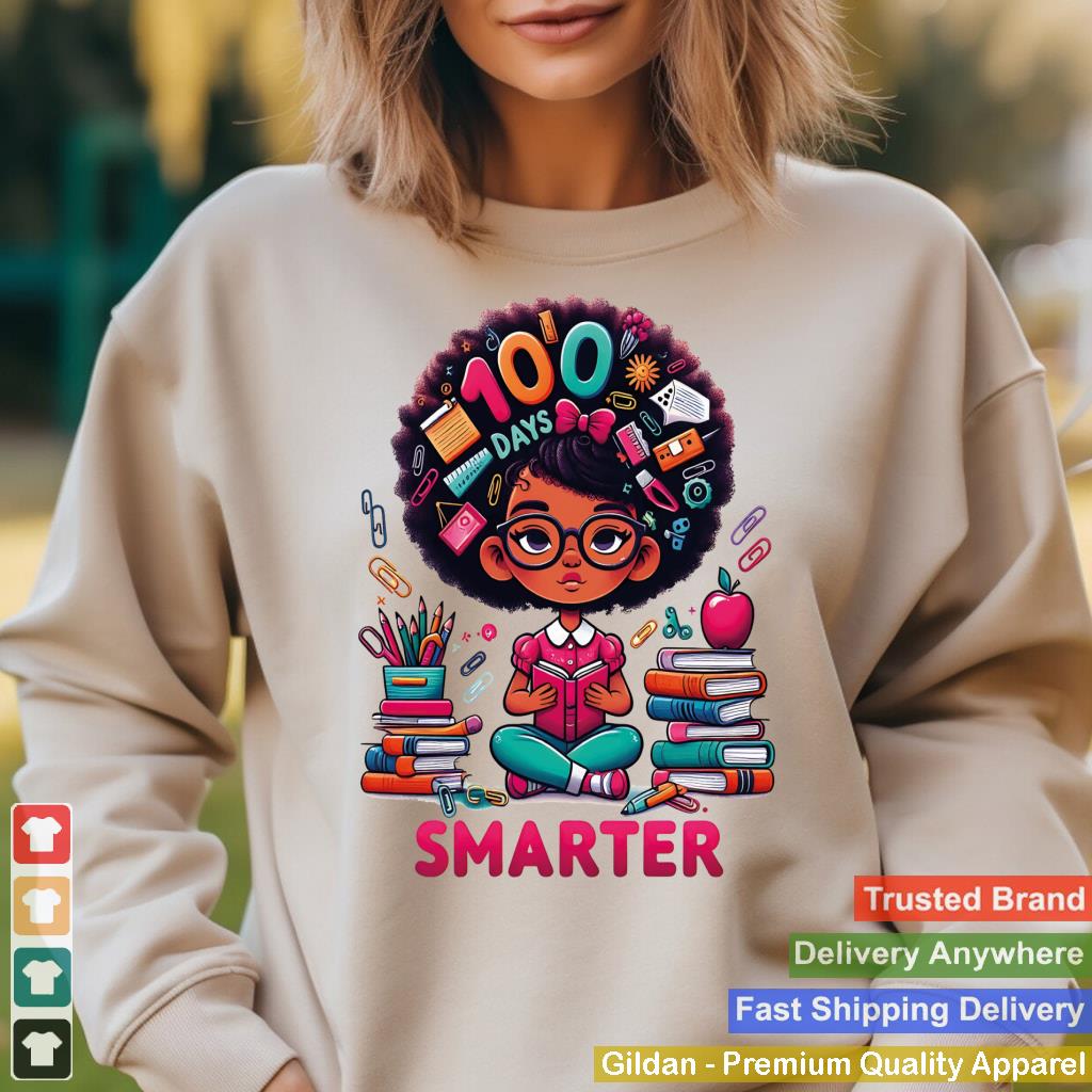 100 Days Smarter Afro Girls Messy Bun 100th Day Of School Long Sleeve