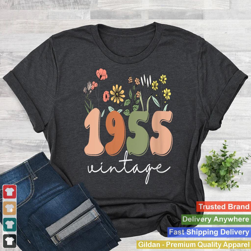 Womens 70 Years Old Vintage 1955 70th Birthday Tee Wildflower Women V-Neck