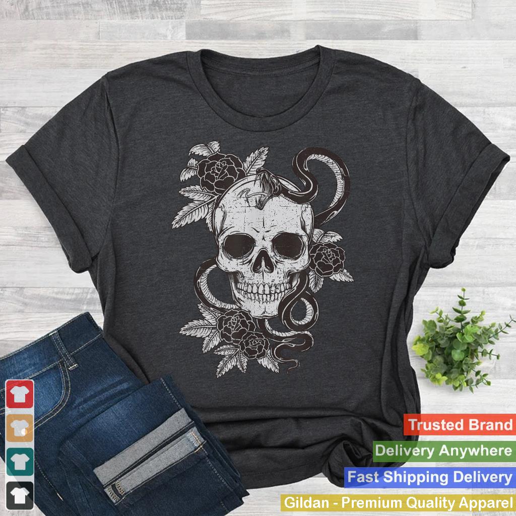 Vintage Skull Snake Rose Art Shirt Old School Tattoo Tee