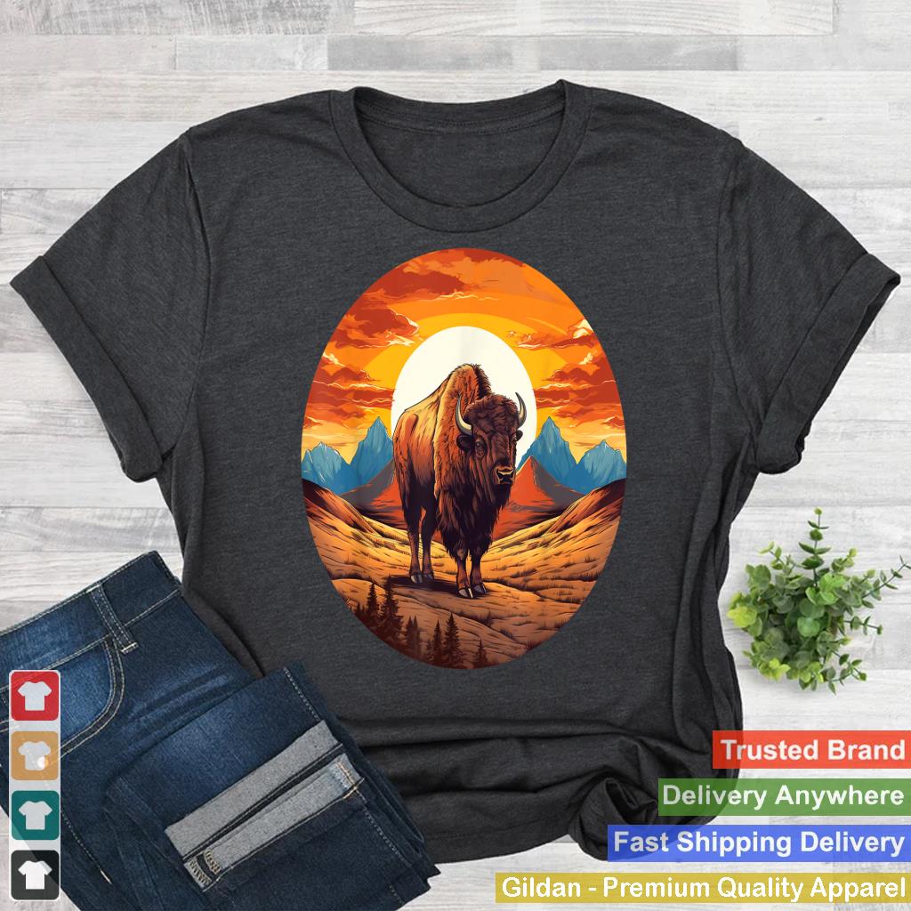 Retro Vintage Bison Sunset Bison Lover Mountains Buffalo