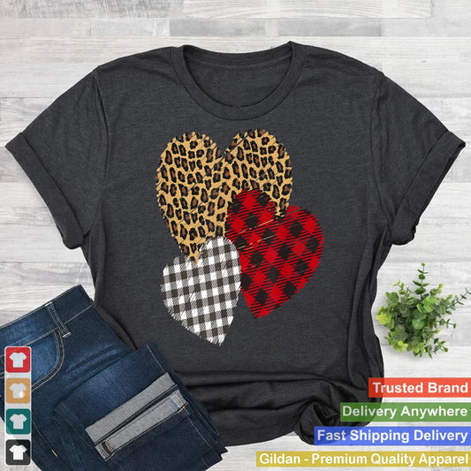 Valentine's Day Women Buffalo Plaid & Leopard Heart Print