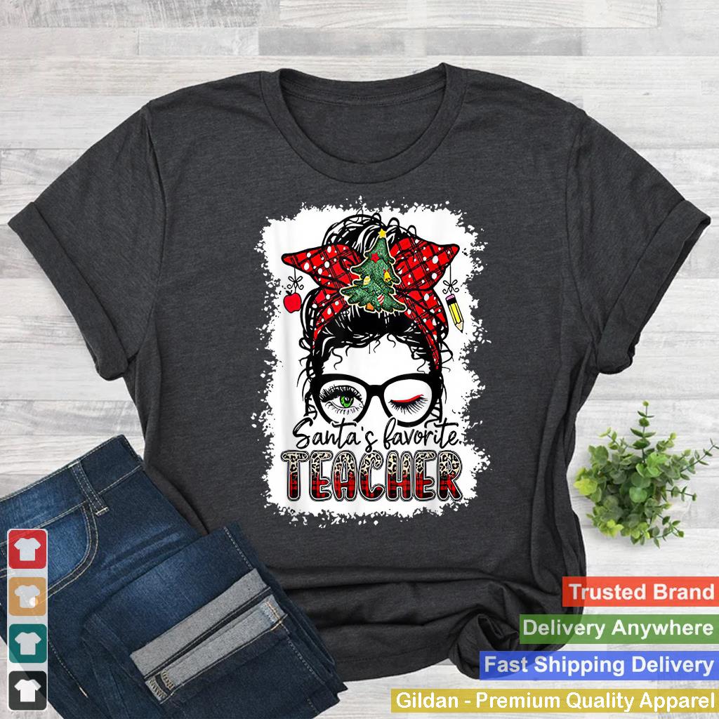 Santa's Favorite Teacher Messy Bun Buffalo Plaid