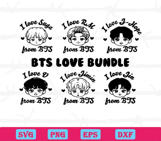 Chibi BTS Love Bundle Suga Jimin RM Jin Jhope, Cuttable Svg Files