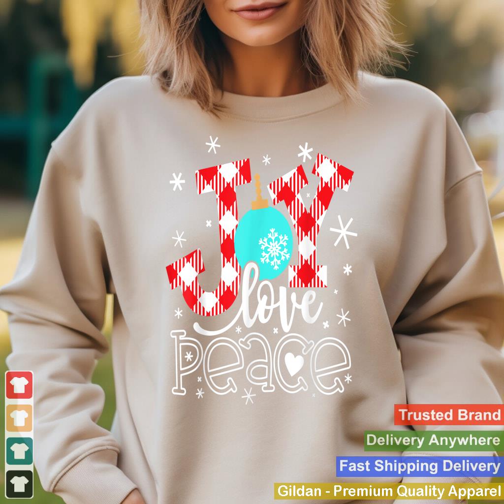 JOY LOVE PEACE Shirt Holiday Merry Christmas Buffalo Plaid