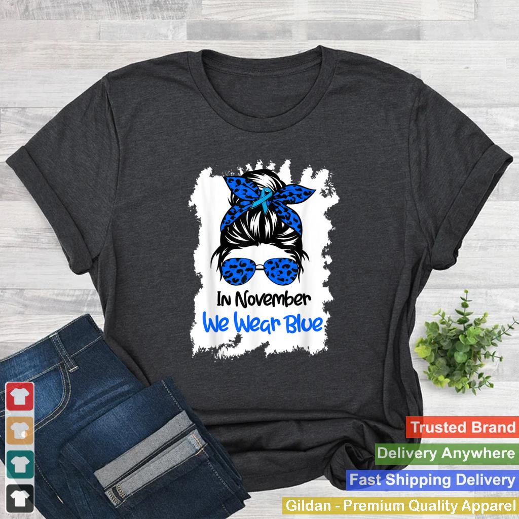 In November We Wear Blue Messy Bun Diabetes Awareness T Shirt