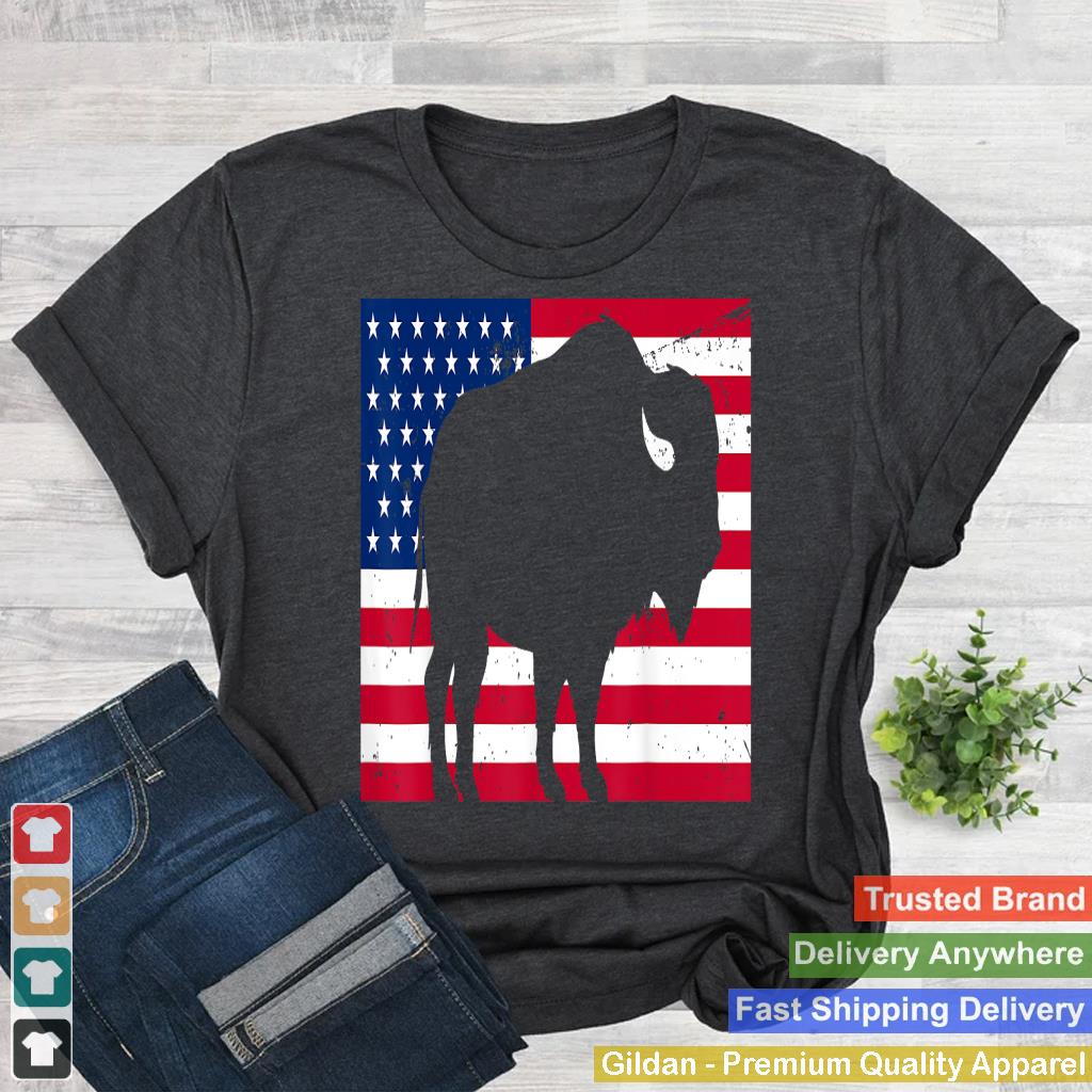 Vintage USA Buffalo Retro American Flag Bison