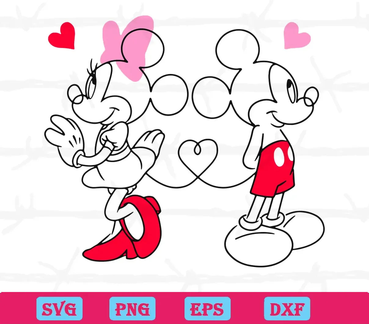 Mickey Mouse And Minnie Mouse Valentines Day, Svg Png Dxf Eps