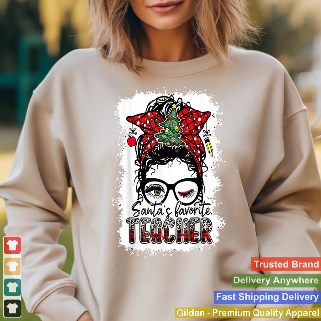 Santa's Favorite Teacher Messy Bun Buffalo Plaid