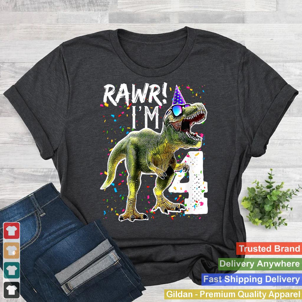 Kids Rawr I'm 4 4th Birthday T Rex Dinosaur Party Gift for Boys