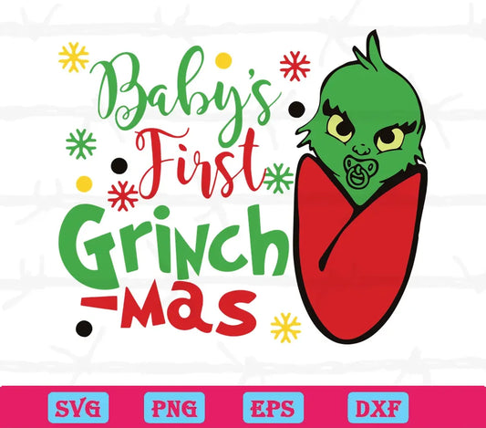 Christmas Babys First Grinchmas, Vector Illustrations