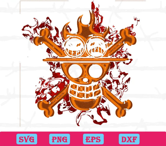 Pirates Straw Hat Skull Fire Logo One Piece, Svg Vector Illustrations