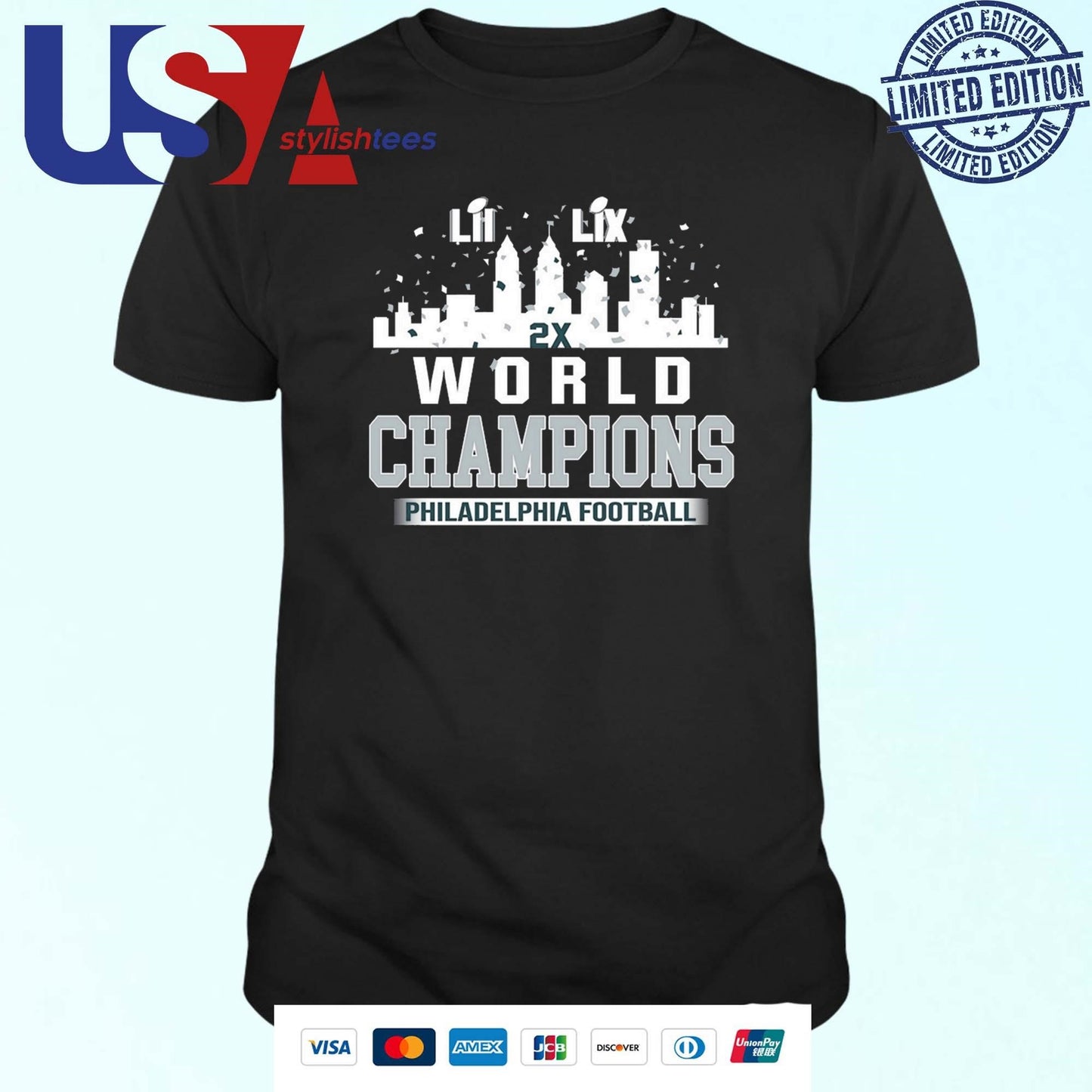 Philadelphia Football LIX 2024-2025 World Champions LII And LIX Skyline Congrats Shirt