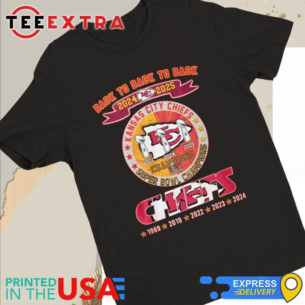 Official Back To Back To Back 2024-2025 5X Kansas City Chiefs NFL Champions LIX Logo Shirt