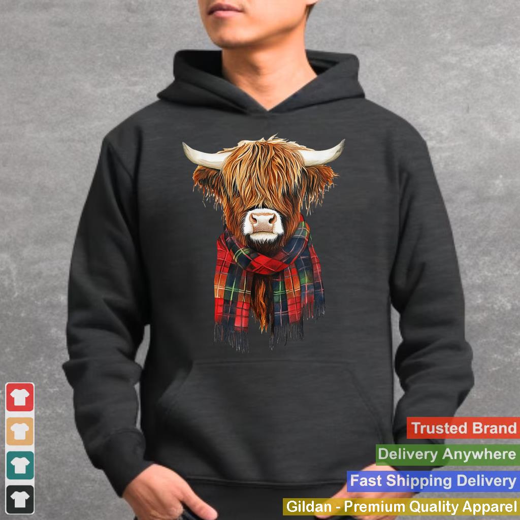 Cute Highland Cow Wearing Buffalo Plaid Scarf Farming Farmer_1