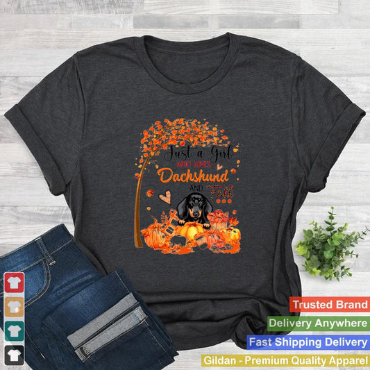 Autumn Leave Tree Just A Girl Who Loves Dachshund And Fall Halloween Shirt